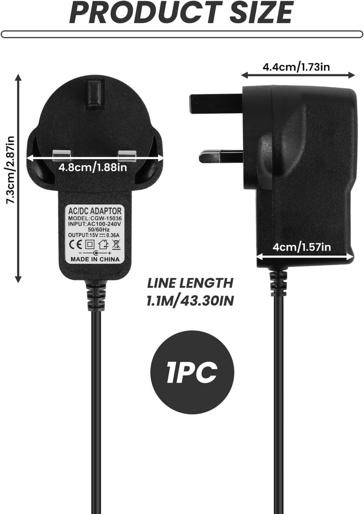15V for Philips Shaver Charger HQ8505 Cable, UK for Series 3000, 5000, 7000, 9000 Beard Trimmer BT5502, BT9810, S5465, S3233, S3333, S1332, MG7790, MG7750 Electric Razor Aquatouch Power Lead