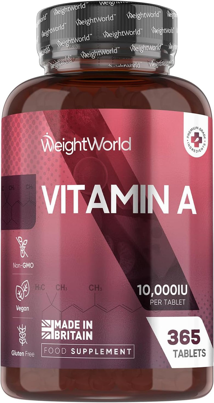 Vitamin a Tablets 10,000IU - 365 Tablets (1 Year Supply) - VIT a as Retinyl Acetate - Vegan & Non-Gmo - 3000Μg Vitamin a Supplement - Made in the UK