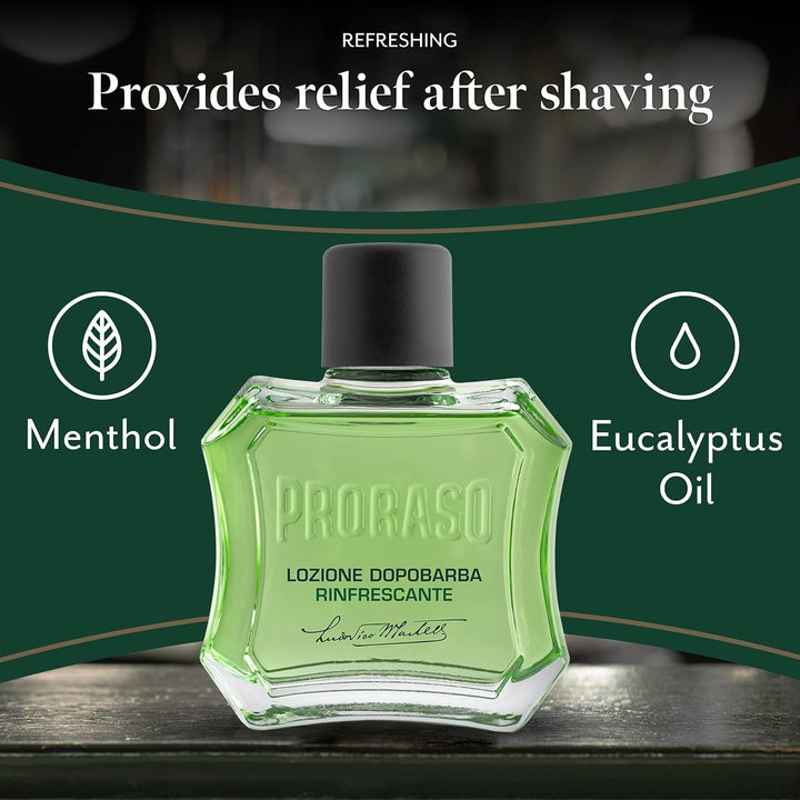Aftershave Lotion Refreshing, 100Ml, Men'S Aftershave with Eucalyptus Oil & Menthol, Helps Restore Skin Comfort, Made in Italy