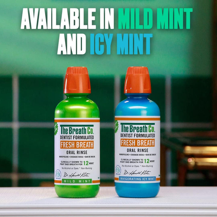 Breath Co Alcohol Free Mouthwash - Dentist Formulated Oral Rinse for 12 Hours of Fresh Breath - Mild Mint Flavour, 300 Ml