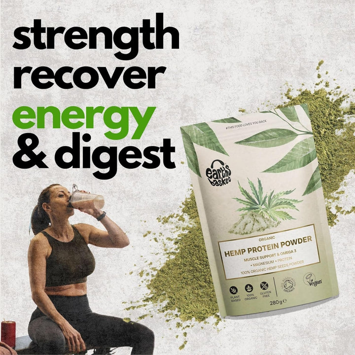 Organic Hemp Protein Powder 280G Natural - Unflavoured, Vegan - Gluten-Free - Plant-Based - High-Fibre - Rich in Omega 3 - Dairy-Free