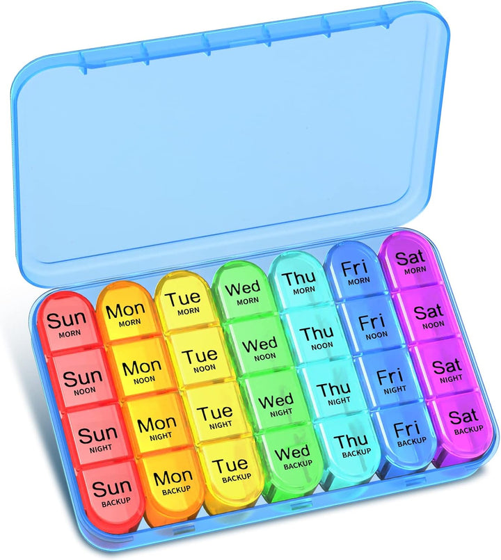 Pill Box Organiser 4 Times a Day,  Weekly Pill Boxes, 7 Day Tablet Organiser, Daily Pill Dispenser 7 Day 4 Compartments, Tablet Box for Medication, Vitamins and Supplements (Black)