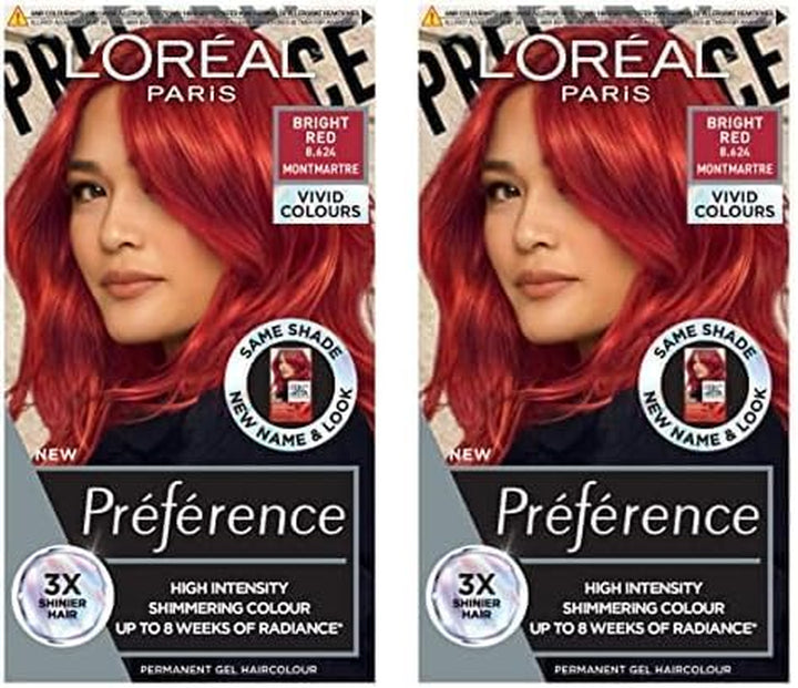 Paris Permanent Hair Colour, Long-Lasting Shine and Intense Colour, for up to 8 Weeks, Preference Vivids (Colorista), Bright Red 8.624, X1 Pack