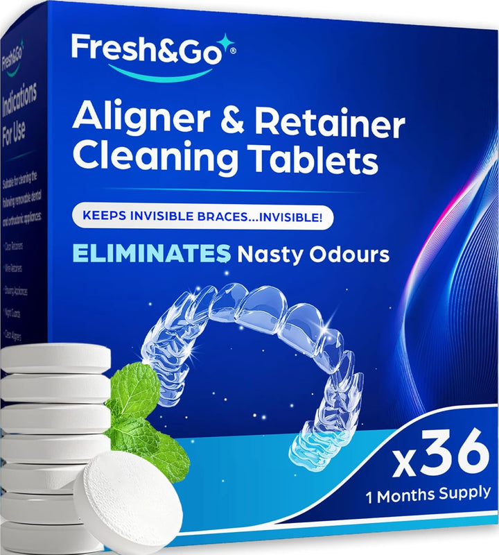 ® Retainer Cleaning Tablets - 3 Months Supply - 96 Tablets Fresh, Mint, Clean, Brite, Stain-Free - Eliminates Odour - Suitable for Dentures, Mouth Guards, Retainers, Aligners