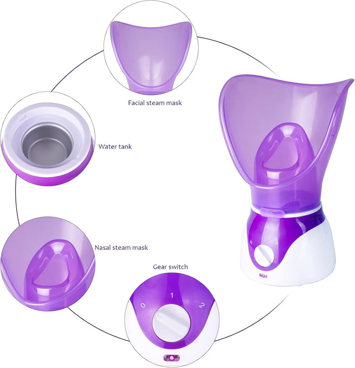 Professional Facial Steamer for Cold and Flu Relief - Portable Nano Mist Face Sprayer Home SPA Kit, Electric Steam Inhaler for Sinus Relief, Mini Face Vaporizer for Pore Cleansing (UK Plug)