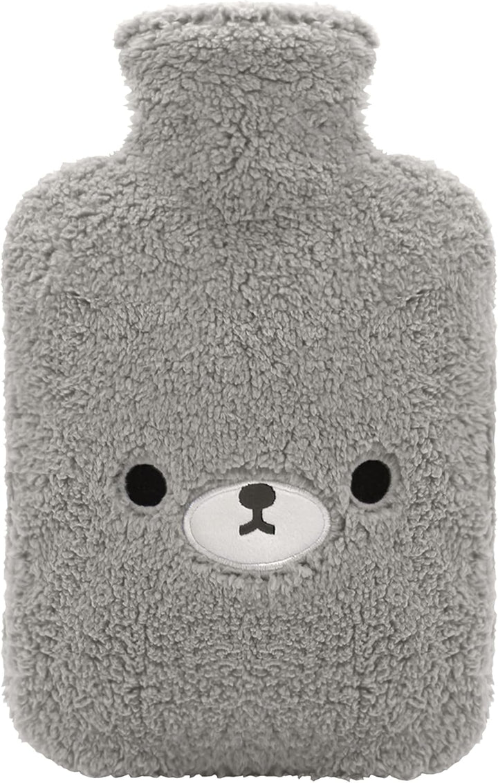 Hot Water Bottle with Cute Fleece Cover, 2L Hot Water Bag for Hot and Cold Compress, Hand Feet Warmer, Neck and Shoulder Pain Relief,Bear Blue
