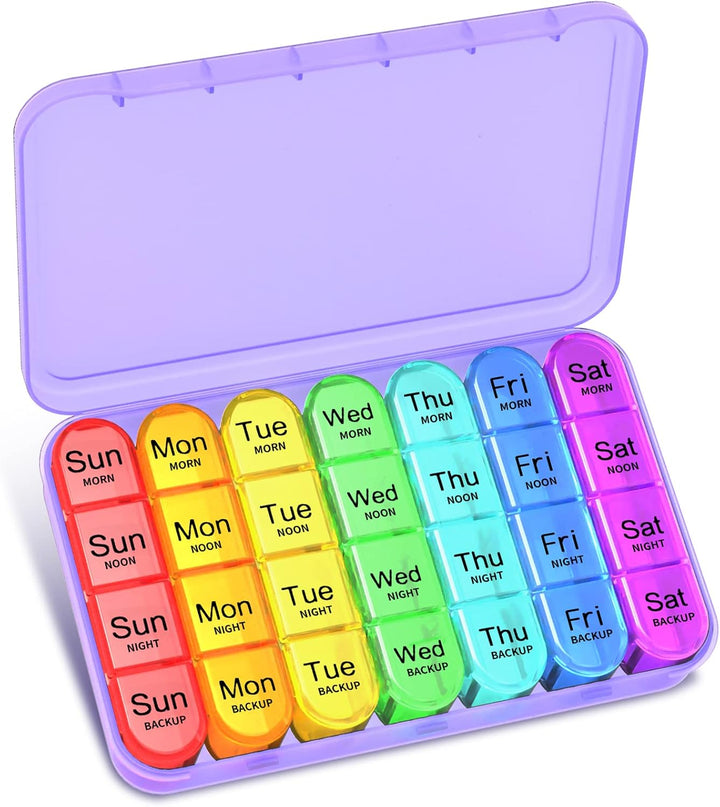 Pill Box Organiser 4 Times a Day,  Weekly Pill Boxes, 7 Day Tablet Organiser, Daily Pill Dispenser 7 Day 4 Compartments, Tablet Box for Medication, Vitamins and Supplements (Black)