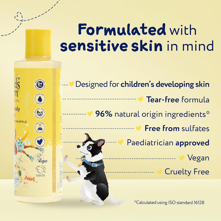 Kids Hair & Body Wash, Watermelon & Pineapple | Tear-Free, Gently Cleanses | Suitable for Dry, Sensitive Skin, 250Ml