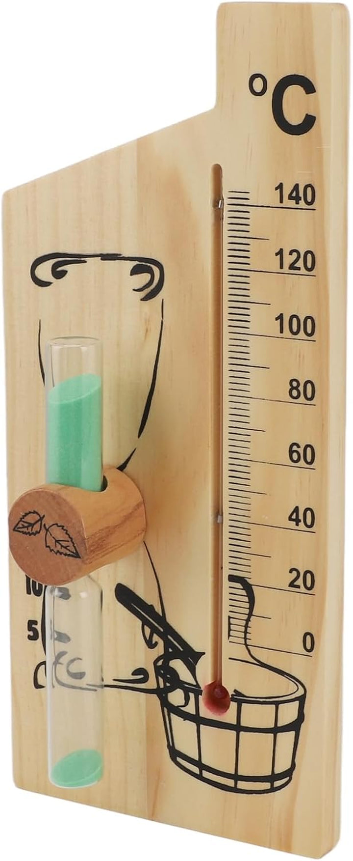 Sauna Thermometer Hourglass, Golden Elegant Design Sauna Temperature Gauge Sand Timer 0-140 Degree Celsius Wood for Hotel