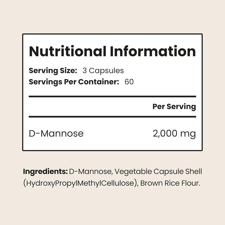 D-Mannose Capsules | 2000Mg per Day | 180 Capsules | 2 Month Supply | High-Strength Alternative to Cranberry Tablets | Mix D Mannose Powder into Drinks | Pure Clean Formula