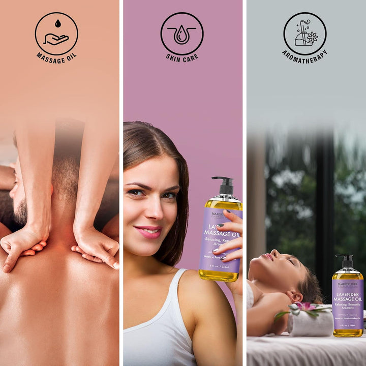 Lavender Massage Oil for Massage Therapy - Refreshing, and Relaxing - Natural Oils with Lavender Essential Oil - for All Skin Types - Men and Women - 8 Fl Oz