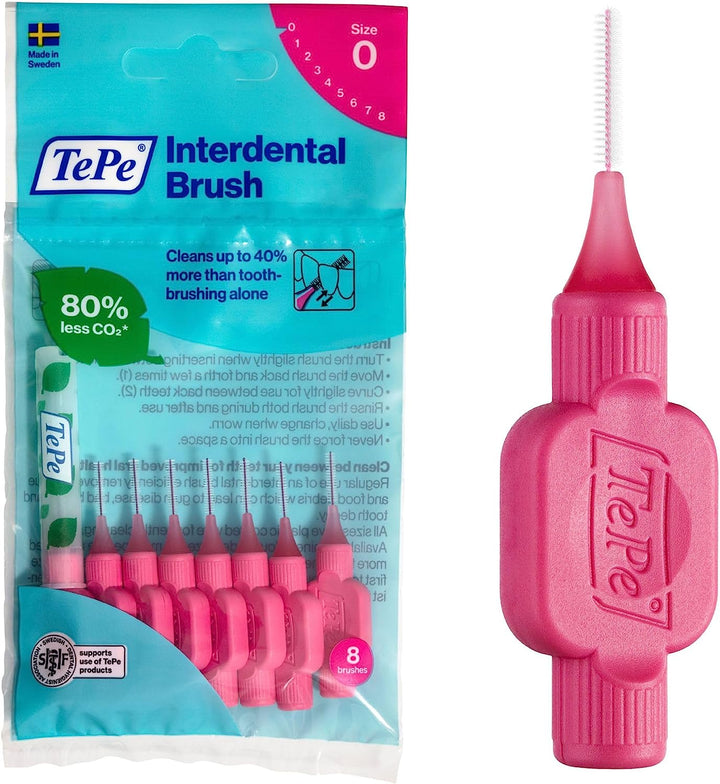 Interdental Brush, Original, Pink, 0.4Mm/Iso 0, 8Pcs, Plaque Removal, Efficient Clean between Teeth, Tooth Floss, for Narrow Gaps