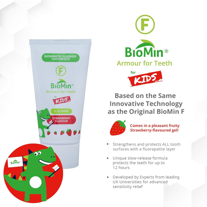 F for Kids Toothpaste - Strawberry Flavour for 3-6 Years of Age - Toddler Toothpaste for Stronger and Healthier Teeth - Vegan-Friendly