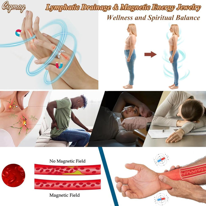 Lymphatic Drainage Magnetic Rings for Women - Copper Ring Finger Thumbs 7X Strength - Adjustable Solid Pure Copper with Present Box (Silver)