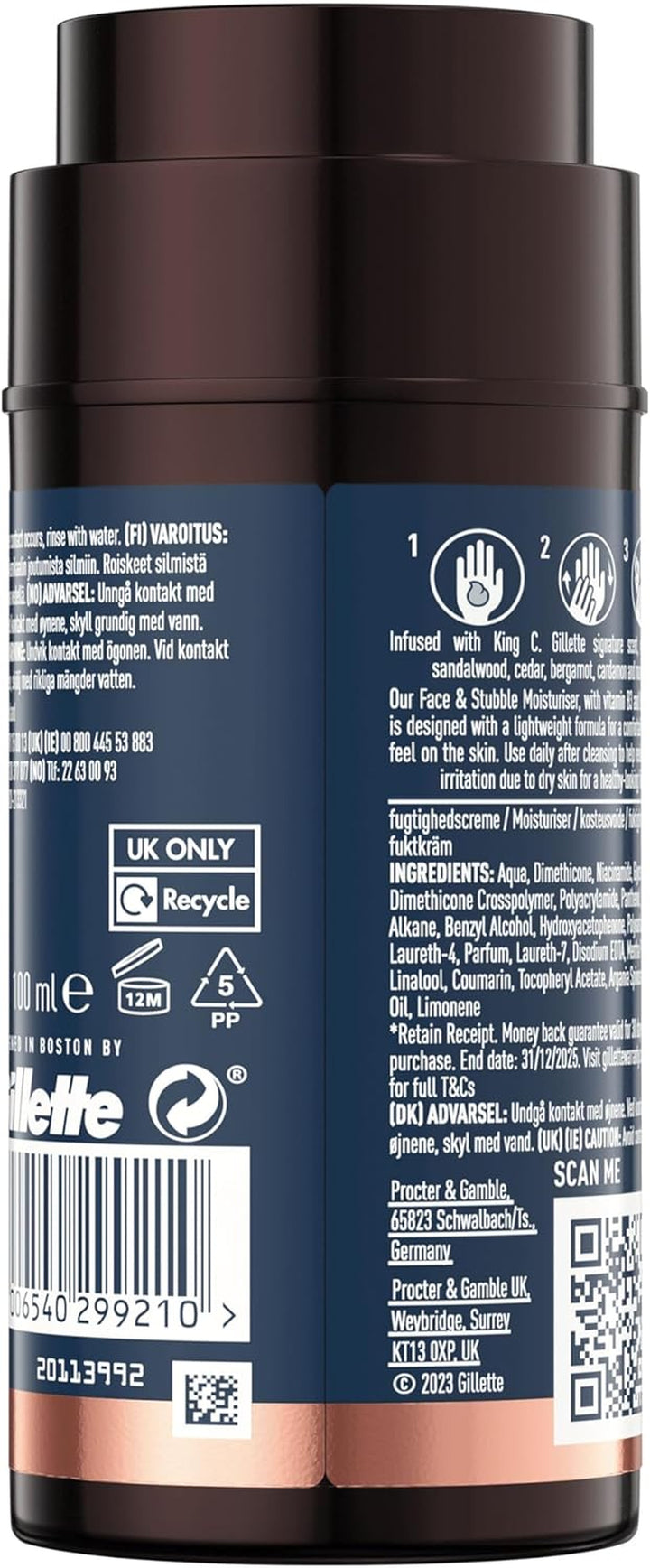 King C.  Face & Beard Moisturiser for Men, 100 Ml, with Vitamin B (B3), B5 Complex & Argan Oil, Beard Softener for Men