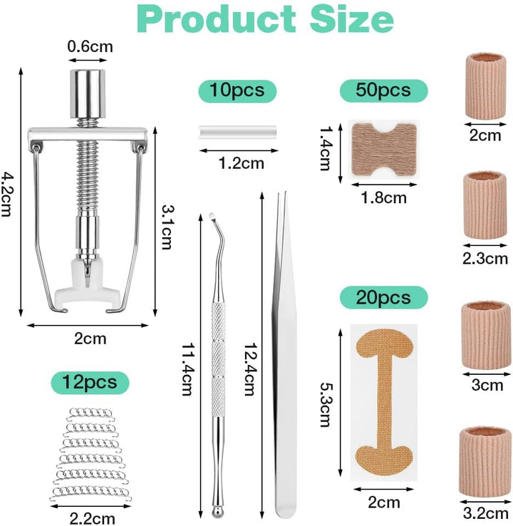 Ingrown Toenail Removal Kit, Ingrown Toenail-Corrector Tools with Podiatry-Toenail Braces, Silicone Toe Strap, Toenail Straightener Strips and Patch for Toe Pain Relief