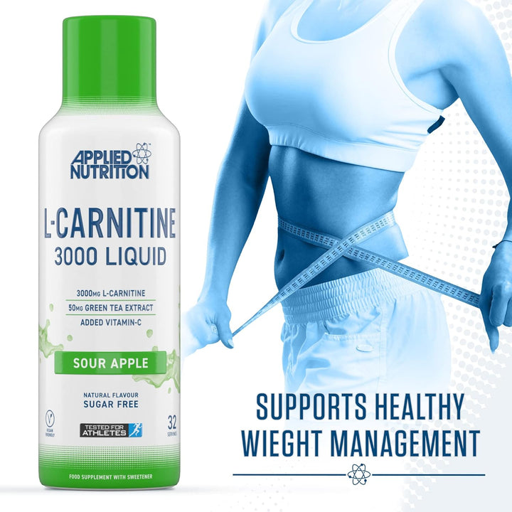 L Carnitine 3000 Liquid - L-Carnitine with Green Tea & Vitamin C, Boosts Energy & Weight Management, Vegan (480Ml - 32 Servings) (Sour Apple)