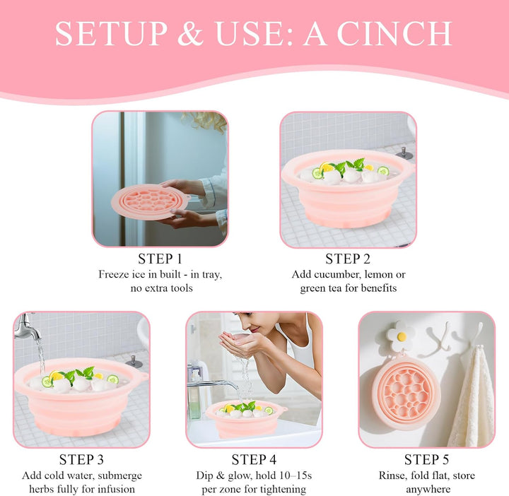 Silicone Ice Bowl for Face, Portable Ice Bath Face Bowl, Foldable Facebowl with Built-In Icetray, Quick Cooling Facial Washing Basin for Puffiness Relief, Soothe Skin, Bathroom Accessories