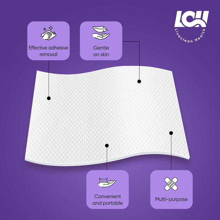 Adhesive Remover Wipes for Skin 100 CT – Medical Adhesive Remover for Tape, Plaster & Sticky Residue – Individually Wrapped, Non-Greasy 2-Ply 2.56X1.18In (6.5X3Cm) Skin Wipes