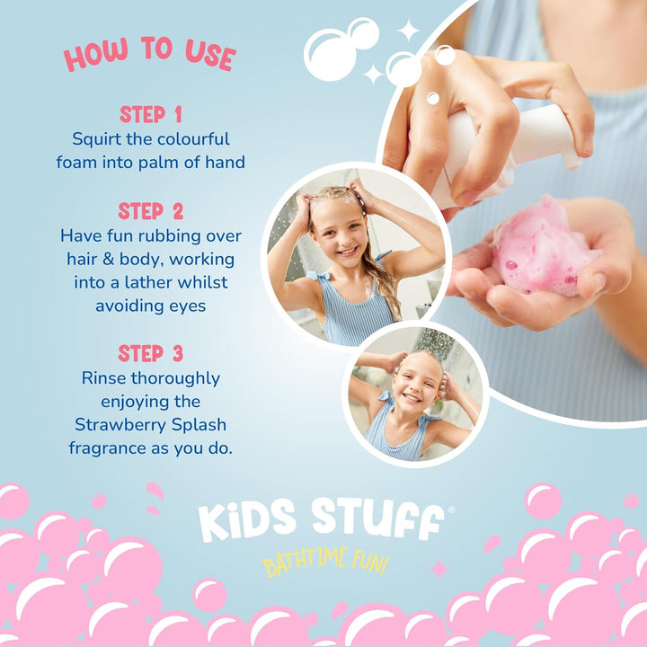 Pink Wacky Whip Foaming Hair & Body Wash with Strawberry Swirl Fragrance | Dermatologically Tested Kids Hair & Body Wash | Gently Cleanses Hair & Skin | Vegan | Cruelty Free | 200Ml