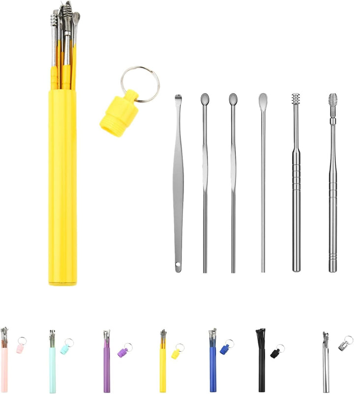 6 Counts Ear Wax Removal Tool Set with Storage Tube, 2026 New Earwax Cleaner Tool Kit, Stainless Steel Earwax Removal Toolkit with Portable Storage Box (Pink)