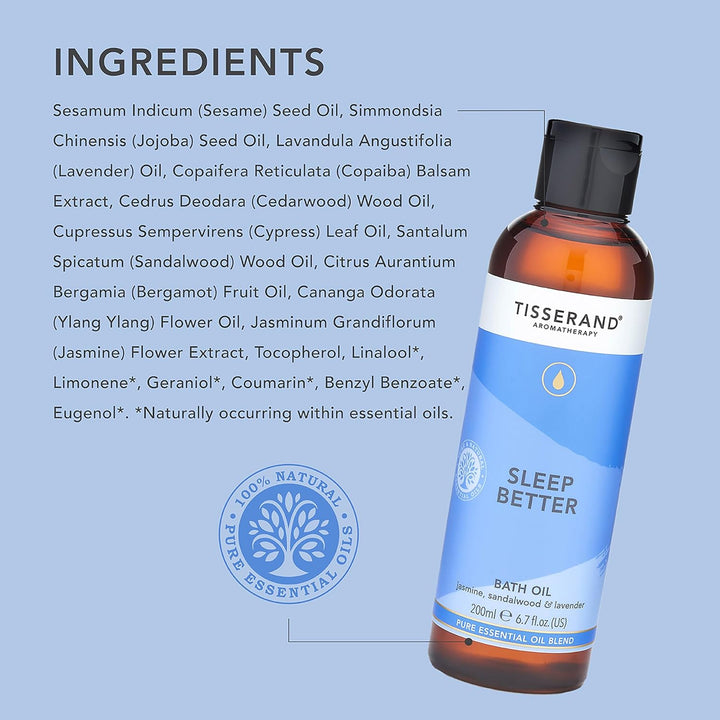 Aromatherapy - Sleep Better - Bath Oil - Lavender, Jasmine & Sandalwood Essential Oils - 100% Natural Pure Essential Oils - 200Ml