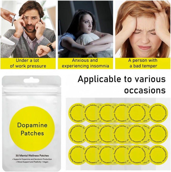 30PCS Dopamine Patches, Plant-Based Formula, Energy Supplement Patches, Dopamine Supplements for Mood Boost & Positivity Support, Natural & Long-Lasting Body Care