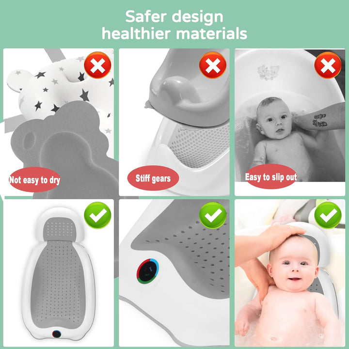 Baby Bath Support | Newborn Bathtub with Thermometer,Ideal for Babies Less than 6 Months Old Collapsible Bathtub-2 Position, Baby Tubs for Newborn Essentials Must Haves (Gray)