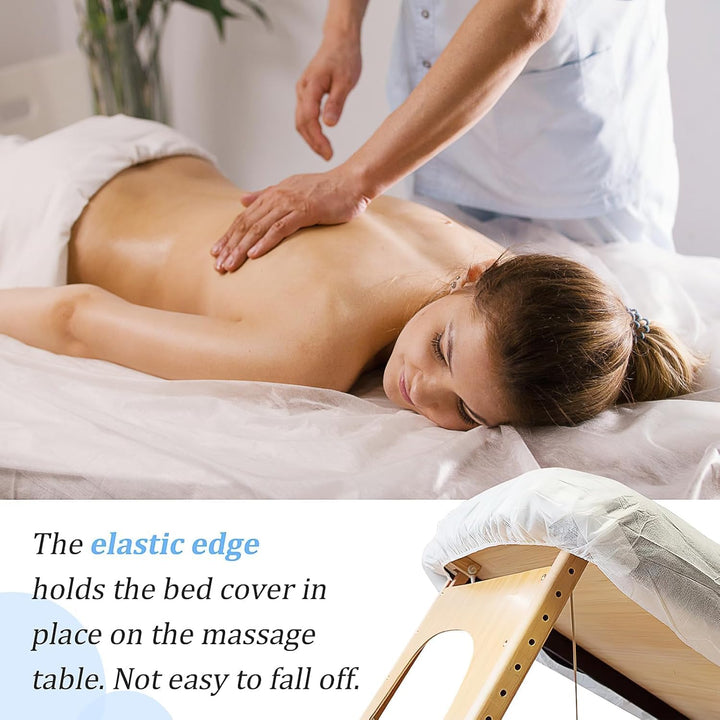 40 Pcs Disposable Fitted Sheets with Elastic, Disposable Massage Bed Sheets Covers for Spa Beauty Salon Waterproof Oil-Proof (White, 220 X 100 Cm)