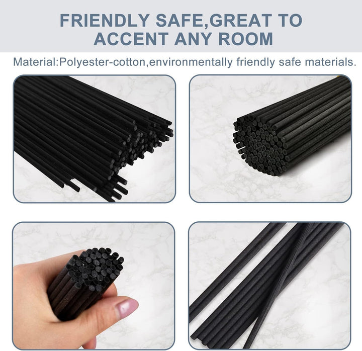 50Pcs Diffuser Sticks - Black Rattan Reed Diffusers for Essential Oils (7.5/19Cm)