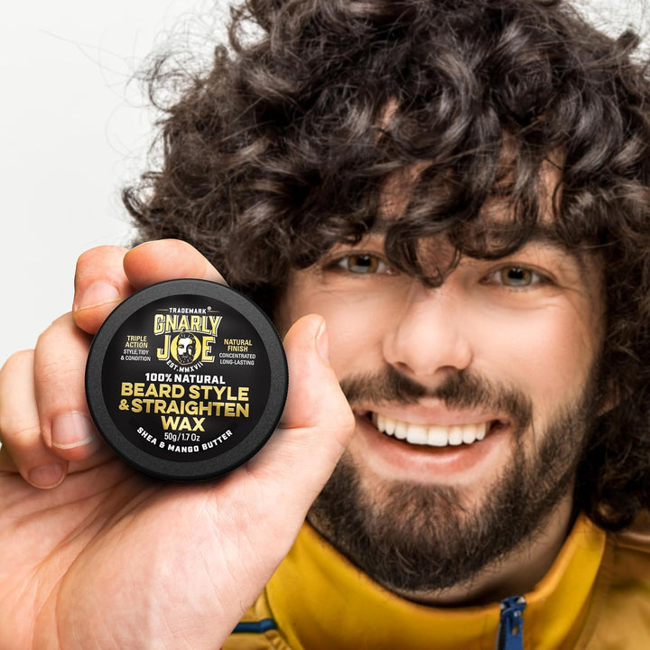 Beard Styling & Straightening Wax - 50G Beard Wax for Men Strong Hold - Natural Beard Styling Balm & Conditioner - Triple Action Beard Grooming Wax for Style, Tame & Moisture - Made in UK