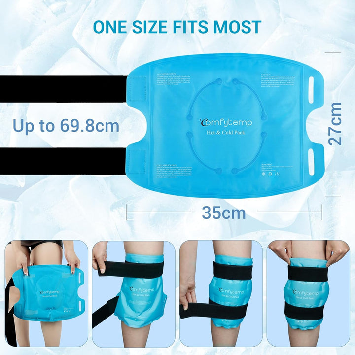 27X35Cm Knee Ice Pack Wrap, Reusable Gel Cold Pack for Knee Pain Relief, Hot & Cold Compress Therapy for Leg Injuries, Knee Replacement Surgery, Arthritis, Bruises & Sprains
