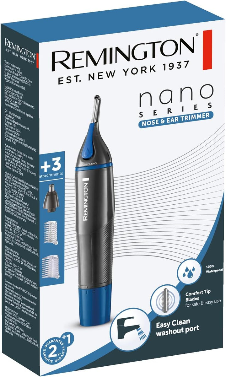 Hair Trimmer for Men, Nose, Ear, & Eyebrow Hair Clipper, Rotary Trimmer, Two Comb Attachments, Waterproof, Battery Operated, Cordless - NE3850