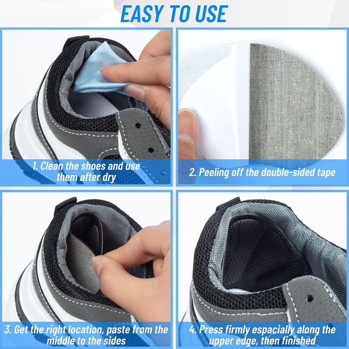 Heel Cushion Pads, 8 Pcs Mesh Self-Adhesive Heel Cushion Inserts for Back of Heel, Heel Grips Pads Prevent Shoes Too Big for Women Men, Black