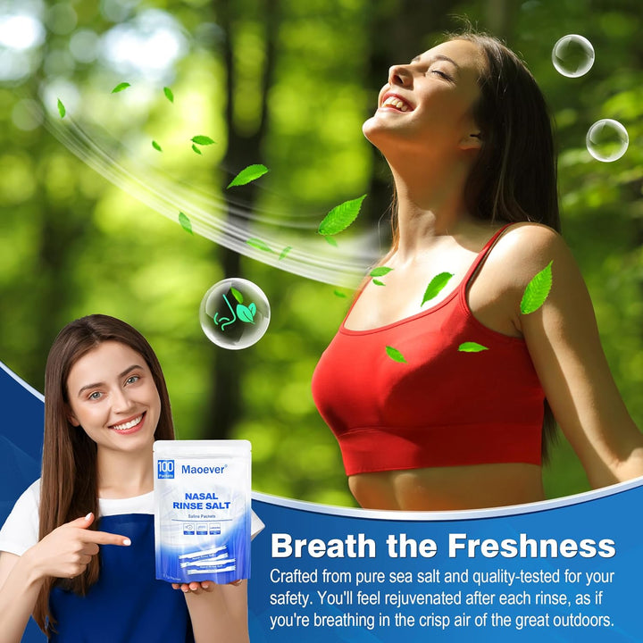 100 Saline, Neti Pot Salt, Individually Wrapped Saline for Neti Pots, Nasal Irrigation, and Squeeze Bottles & Sinus Relief | Sinus Care