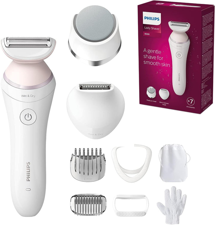 Lady Shaver Series 8000 - Cordless, Wet & Dry Electric Shaver, 3-Blade Shaving System, Flexible Shaving Head, LED Light, for Face, Legs, Body & Bikini, 100 Mins. Runtime, Model BRL159/00