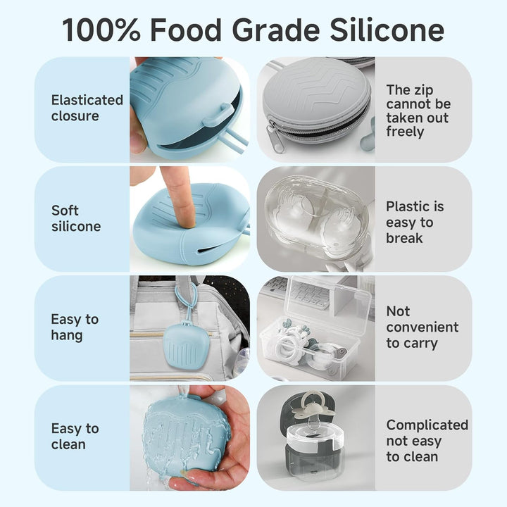 2Pcs Silicone Dummy Case, Universal Pacifier Holder Storage Box, Bpa-Free Pacifier Holder Storage Box, Easy to Clean Portable Baby Pacifier Case Snoother Pods for Travel, Home (Blue+Green)