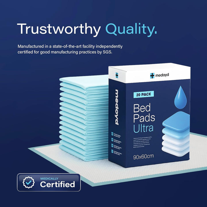 20 X  Incontinence Bed Pads 90 X 60Cm | Extra Large Disposable Incontinence Pads | Ultimate Absorbency Incontinence Bed Sheets for Adults, Children & Babies | 1,200ML Capacity | CE Certified