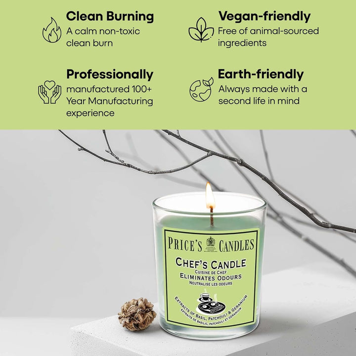 - Chef'S Jar Candle - Odour Eliminating Candle - Made with Basil, Patchouli & Geranium Extracts - Clean, Fresh, Quality Fragrance - Long Lasting Scent