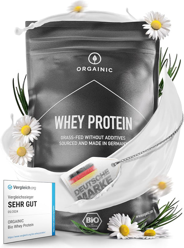 Natural Whey Protein - Organic Certified without Additives - Protein Powder from Germany - Grass Fed Whey Protein - 1000G