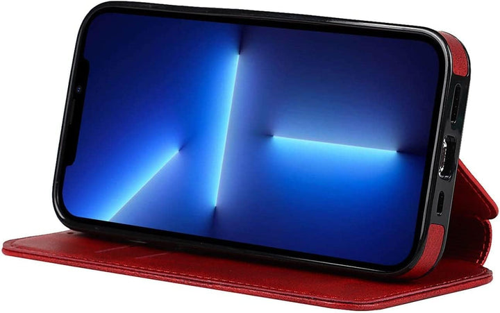 Wallet Case for Iphone 13/13 Pro/13 Pro Max, PU Leather Magnetic Protective Flip Case Cover with Credit Card Slot Viewing Stand Shockproof TPU (Color : Red, Size : 13Pro Max 6.7")