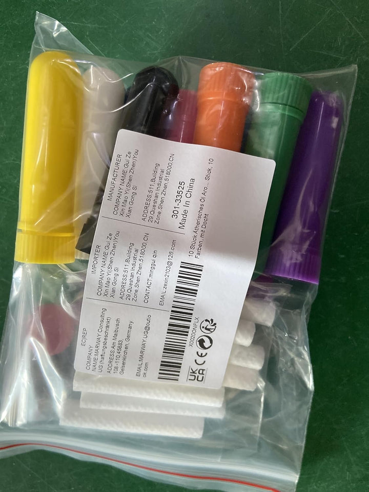 10 Pcs Essential Oil Aromatherapy Inhaler, Refillable Nasal Inhaler Blanks with Unscented Wicks or Aromatherapy on the Go（10 Colors）