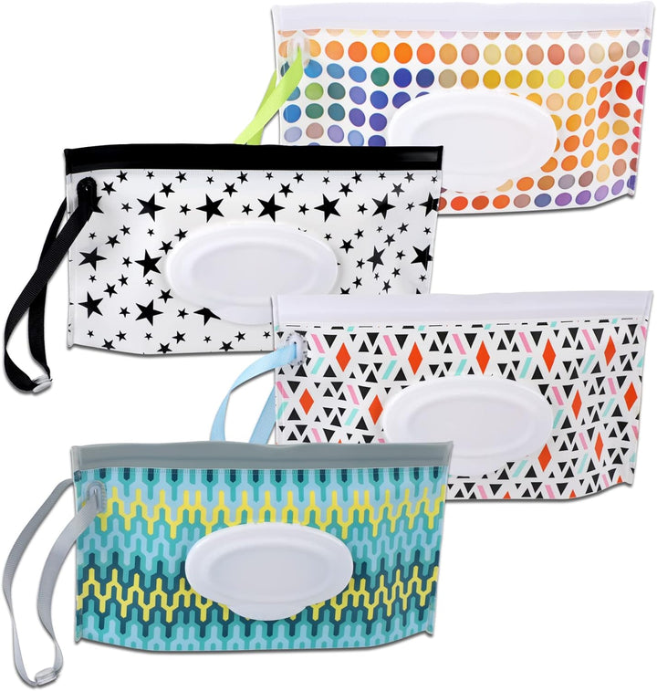 2 Pack Baby Wipe Dispenser, Portable Refillable Wipe Holder, Baby Wipes Container, Wipe Dispenser, Reusable Travel Wet Wipe Pouch (Black+White)