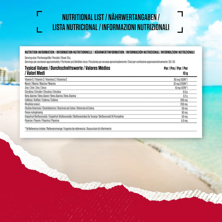 Nutrition N.O.-Xplode Pre Workout Powder Food Supplement, Energy and Focus Booster with Caffeine, Amino Acids, Vitamin C and Zinc, Red Rush Flavour, 50 Servings, 650 G