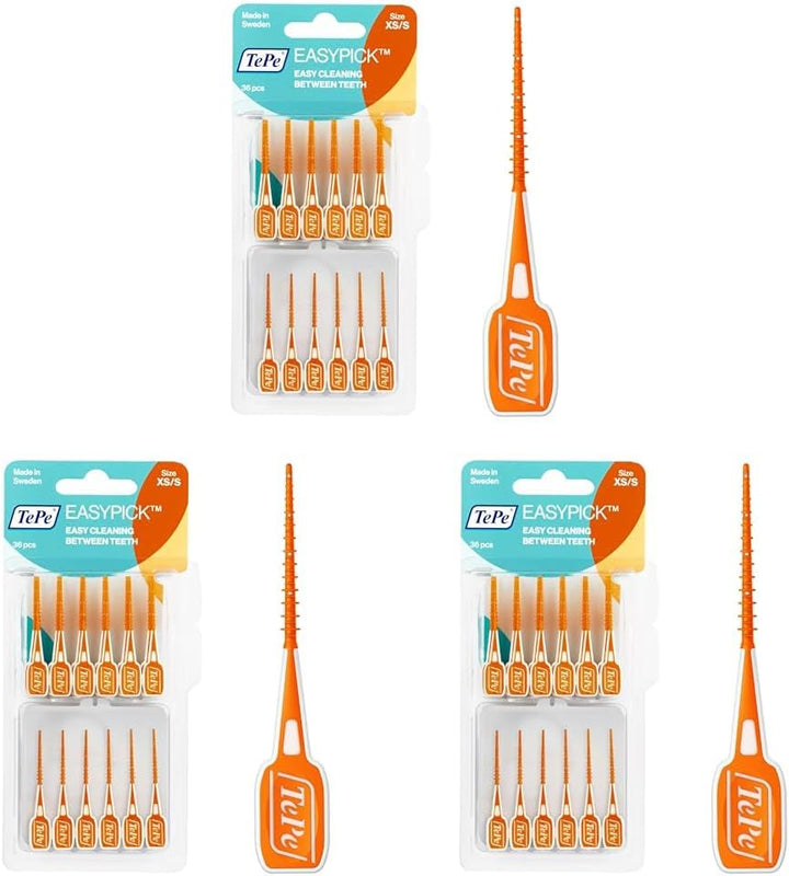 Easypick Toothpicks, Orange, ISO XS-S, 36Pcs, Plaque Remover, Efficient Clean between Teeth, Durable Dental Picks for Narrow Gaps, Travel Case Included