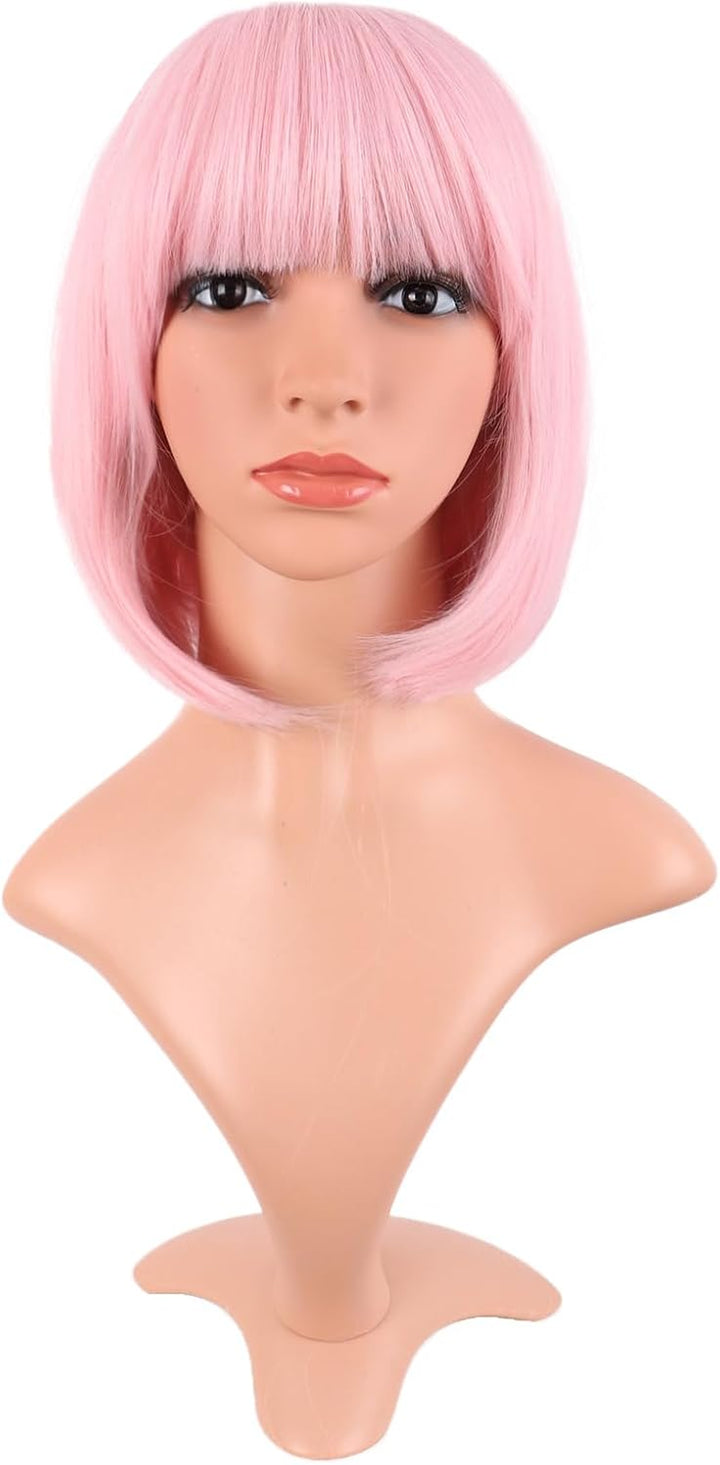 Natural Short Straight New Wigs Flat Bangs Wigs-Black-Ladies