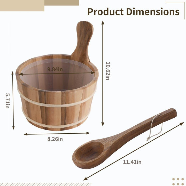 Elegant Handmade Cedar Sauna Bucket and Ladle, 1 Gallon Wooden Sauna Bucket with Plastic Liner