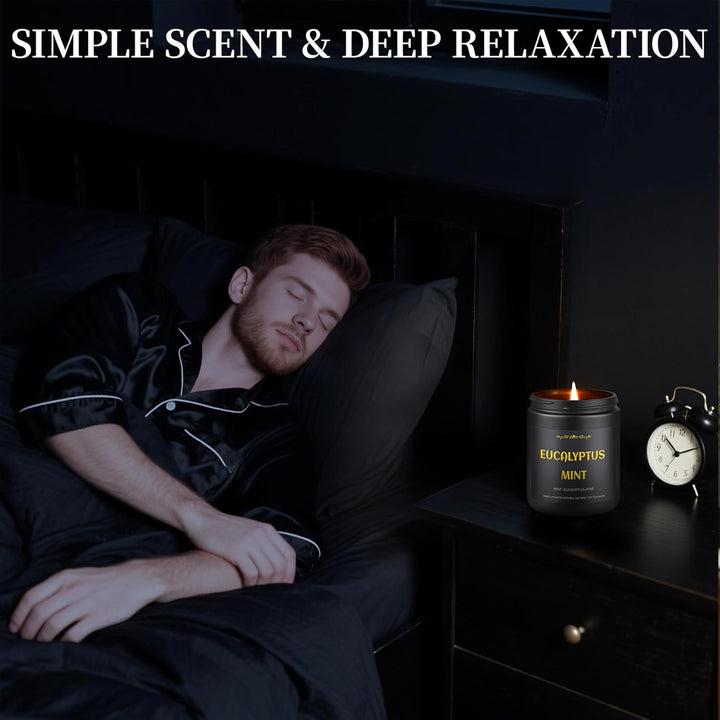 Scented Candles for Men, 4 Pack Mens Candle Set, Soy Candles for Home Scented, Masculine Candle for Him, 28Oz, 200 Hours Burning Time Aromatherapy Candles of Lavender/Eucalyptus/Leather/Oak