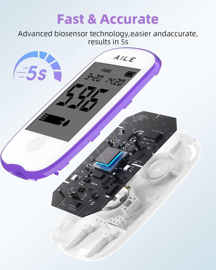 Blood Glucose Test Kit for Diabetes: Blood Sugar Monitor Testing Kits Diabetics Meter for Home Use Test Strips X 50 and Low Pain Lancing Devices X 50 Testing Monitoring 5 Seconds Accurate Machine