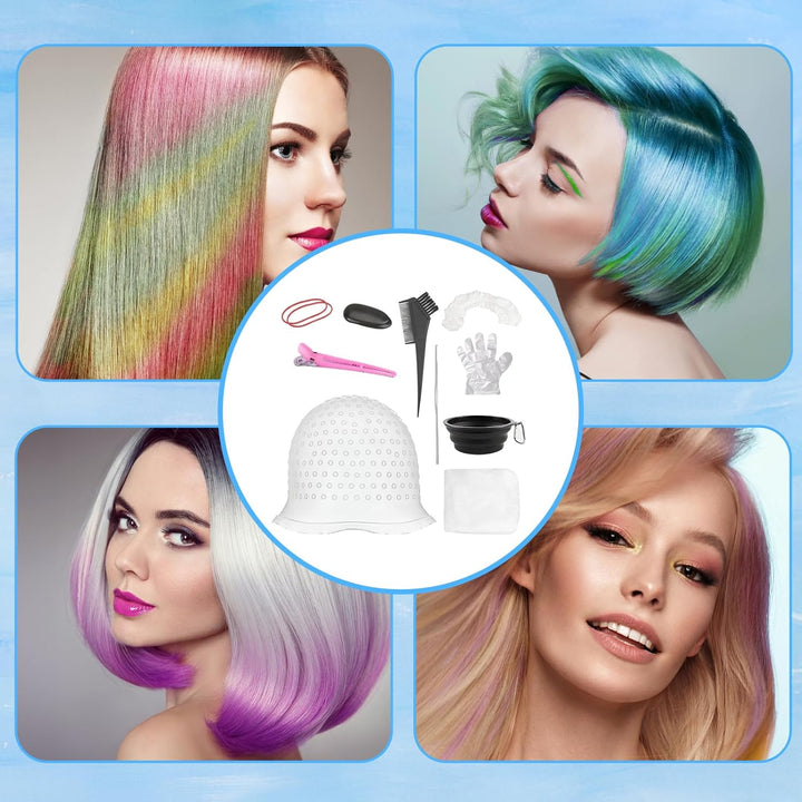 Highlight Cap and Hook Kit, 12-Piece Silicone Hair Highlighting Set with Dye Tools, Professional Streaking Cap for DIY Home Styling and Salon Use